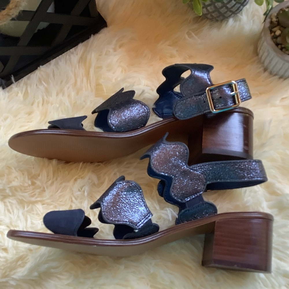 Navy blue metallic heeled sandals - Picture 4 of 4